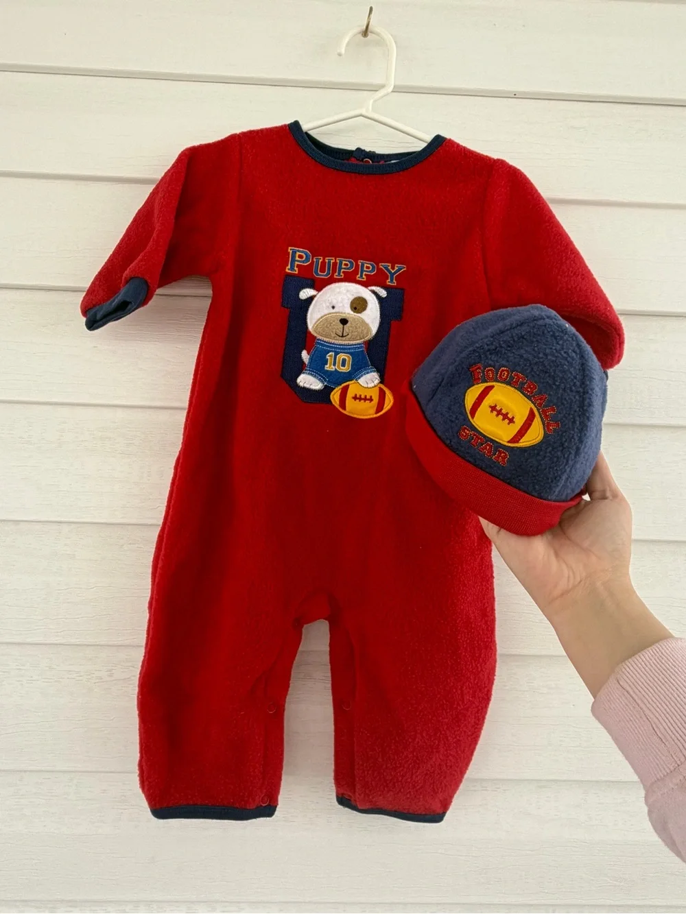 Okie Dokie Vintage Baby Outfit Set Football Romper & Hat NWT 6–9M Warm Cozy